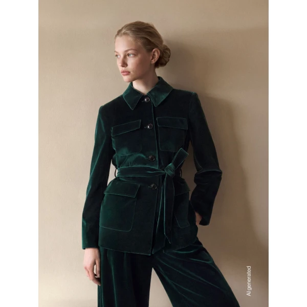 Max Mara Crusca Velvet Saharan Jacket in Green | Blazers | Coveti