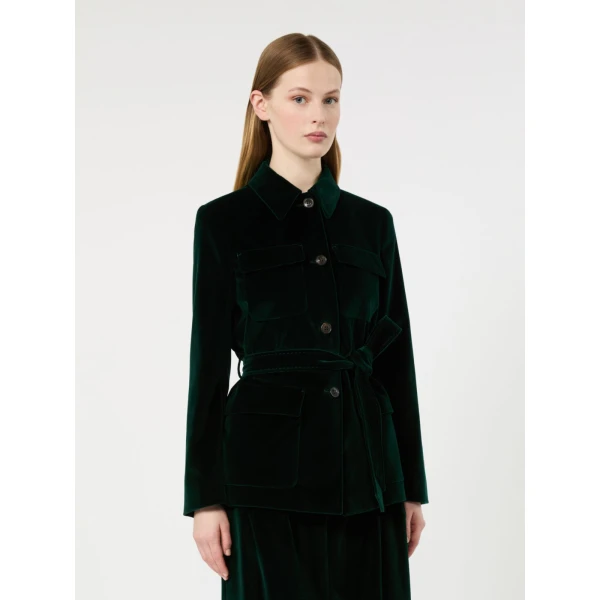 Max Mara Crusca Velvet Saharan Jacket in Green | Blazers | Coveti