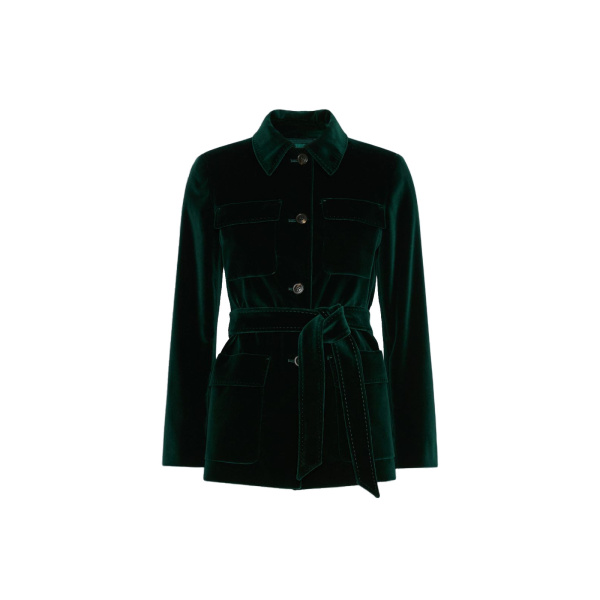 Max Mara Crusca Velvet Saharan Jacket in Green | Blazers | Coveti