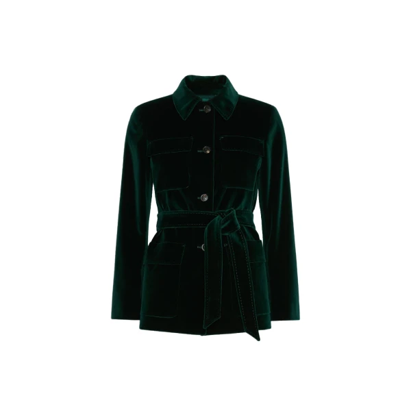 Max Mara Crusca Velvet Saharan Jacket in Green | Blazers | Coveti