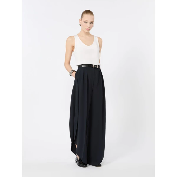 Max Mara Crusca Wide-Leg Cady Trousers in Navy | Wide leg pants | Coveti