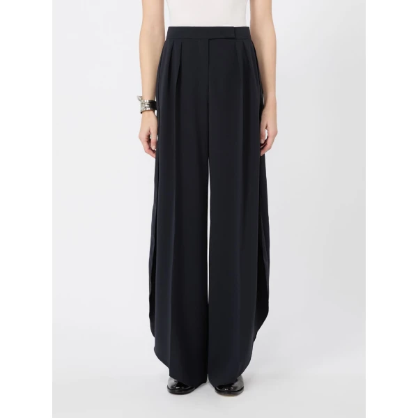 Max Mara Crusca Wide-Leg Cady Trousers in Navy | Wide leg pants | Coveti