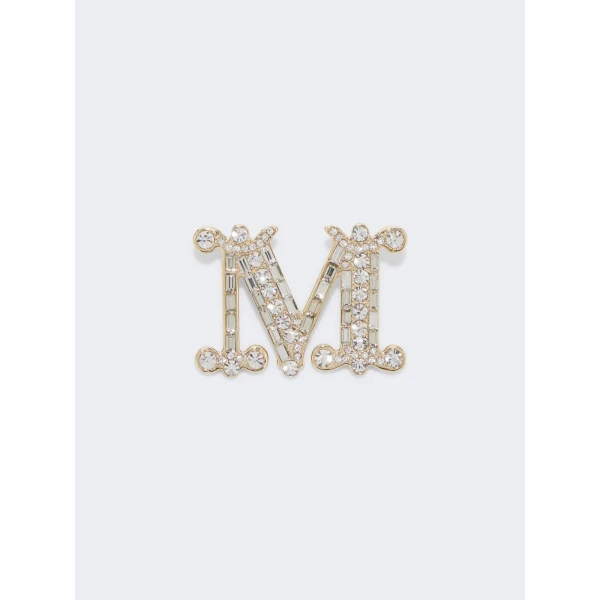 Max Mara Crystal Monogram Brooch in Optical White | Brooches & Pins | Coveti