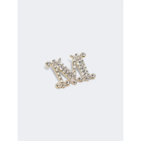 Max Mara Crystal Monogram Brooch in Optical White | Brooches & Pins | Coveti