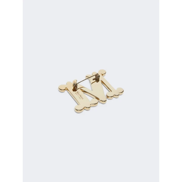 Max Mara Crystal Monogram Brooch in Optical White | Brooches & Pins | Coveti