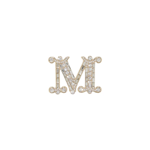 Max Mara Crystal Monogram Brooch in Optical White | Brooches & Pins | Coveti