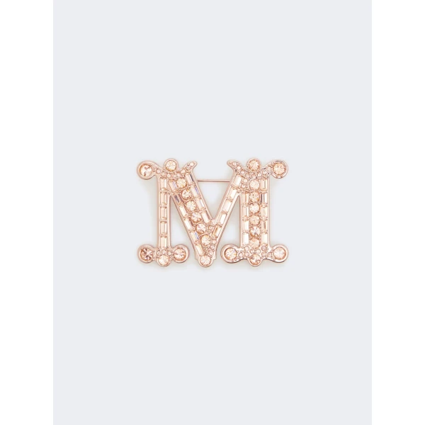 Max Mara Crystal Monogram Brooch in Pink | Brooches & Pins | Coveti