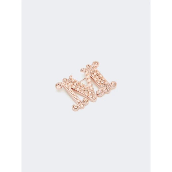 Max Mara Crystal Monogram Brooch in Pink | Brooches & Pins | Coveti