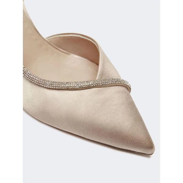 Max Mara Crystal Satin D'Orsay Court Shoes in Beige | Heels | Coveti