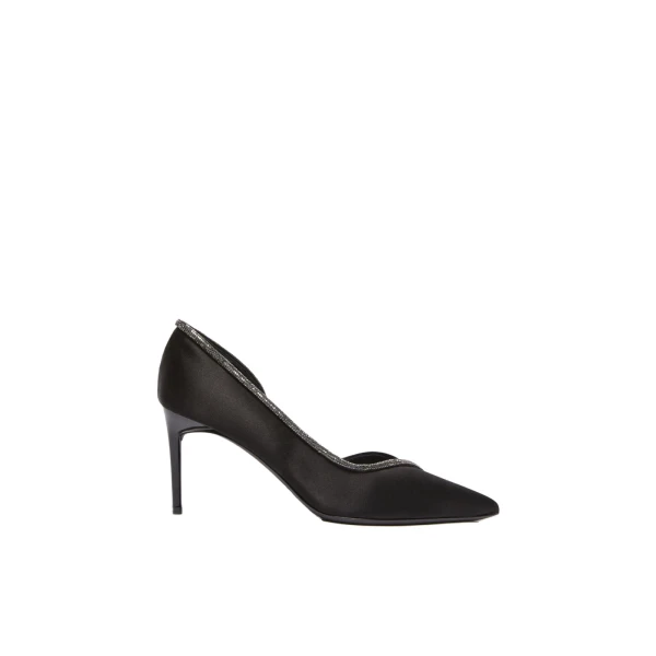 Crystal Satin D'Orsay Court Shoes in Black