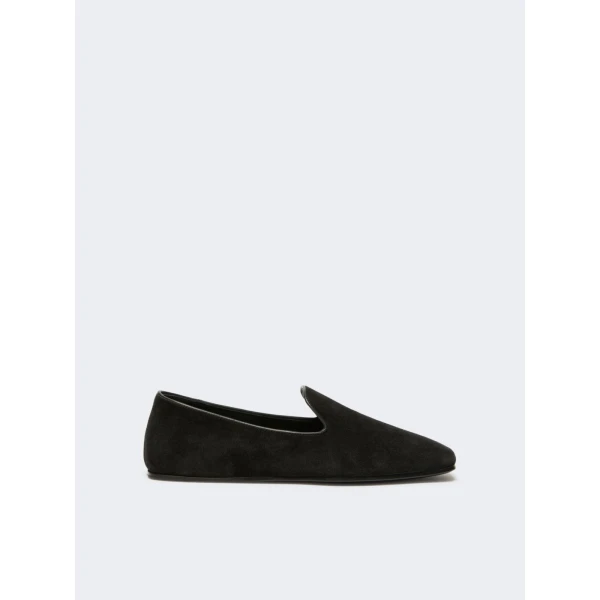 Max Mara Cupola Suede Friulian Shoes in Dark Grey | Flats | Coveti