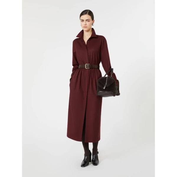 Max Mara Dalmata Wool Flannel Shirt Dress in Wine | Shirtdress | Coveti