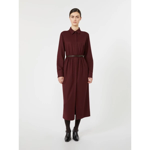 Max Mara Dalmata Wool Flannel Shirt Dress in Wine | Shirtdress | Coveti