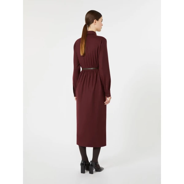 Max Mara Dalmata Wool Flannel Shirt Dress in Wine | Shirtdress | Coveti