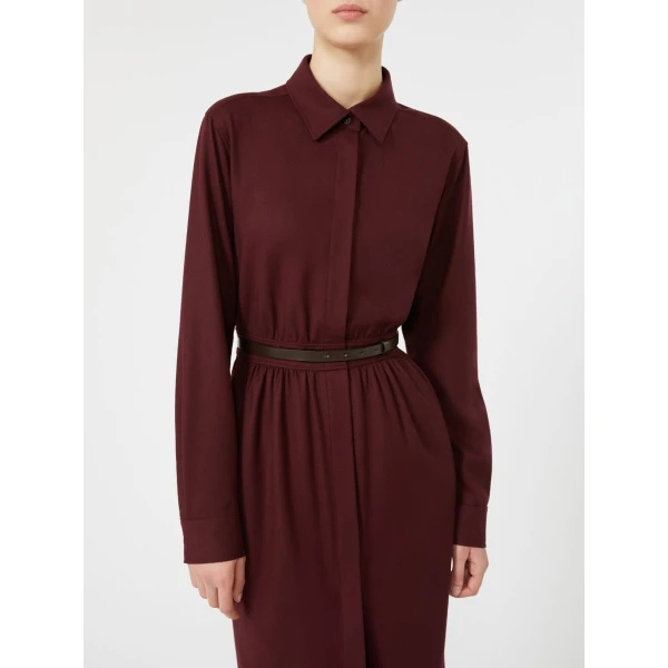 Max Mara Dalmata Wool Flannel Shirt Dress in Wine | Shirtdress | Coveti