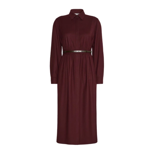 Dalmata Wool Flannel Shirt Dress in Wine