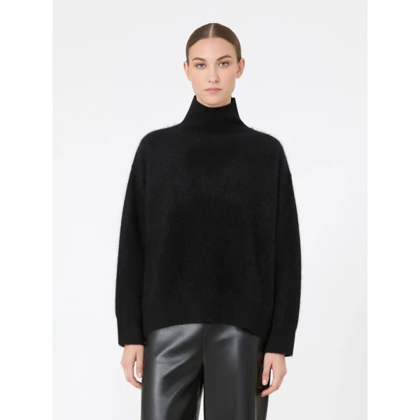 Max Mara Danza Brushed Wool Polo-Neck Sweater in Black | Turtlenecks | Coveti