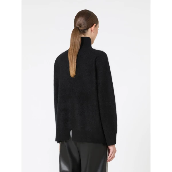 Max Mara Danza Brushed Wool Polo-Neck Sweater in Black | Turtlenecks | Coveti