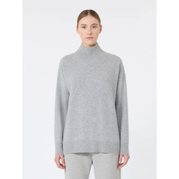 Max Mara Danza Brushed Wool Polo-Neck Sweater in Medium Grey | Turtlenecks | Coveti
