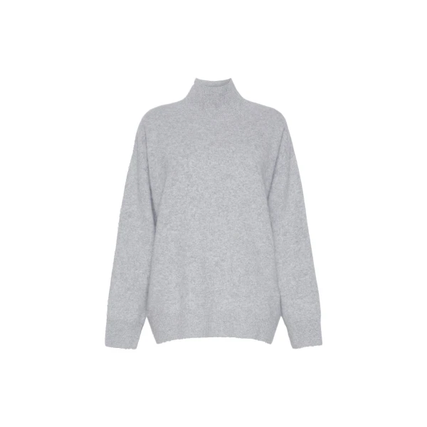 Danza Brushed Wool Polo-Neck Sweater in Medium Grey