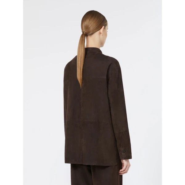 Max Mara Danzante Suede Mandarin-Neck Jacket in Brown | Leather Jackets | Coveti
