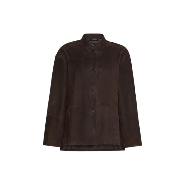 Max Mara Danzante Suede Mandarin-Neck Jacket in Brown | Leather Jackets | Coveti