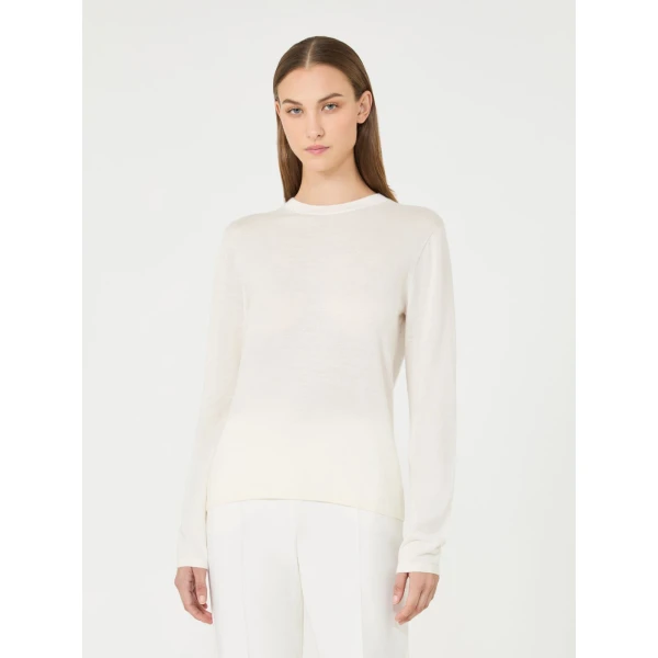 Max Mara Darsena Cashmere Crew-Neck Sweater in White | Sweaters | Coveti