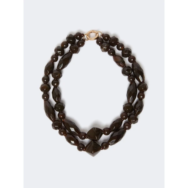 Max Mara Darsena Double-Wrap Resin Necklace in Dark Brown | Necklace | Coveti