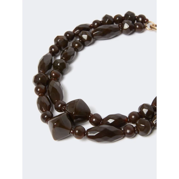 Max Mara Darsena Double-Wrap Resin Necklace in Dark Brown | Necklace | Coveti