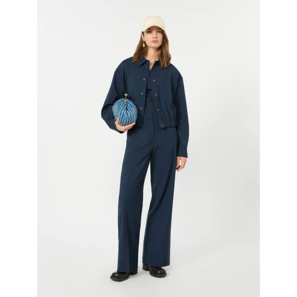 Max Mara Decano Short Wool Cloth Jacket in Navy | Blazers | Coveti