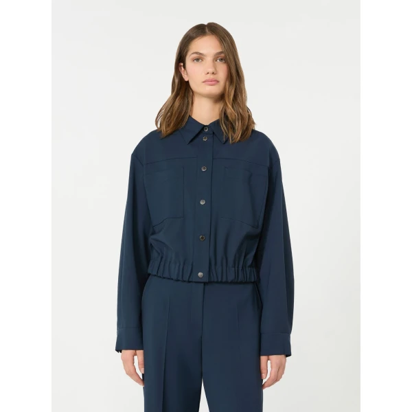 Max Mara Decano Short Wool Cloth Jacket in Navy | Blazers | Coveti