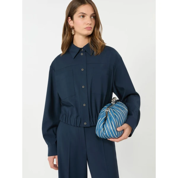 Max Mara Decano Short Wool Cloth Jacket in Navy | Blazers | Coveti