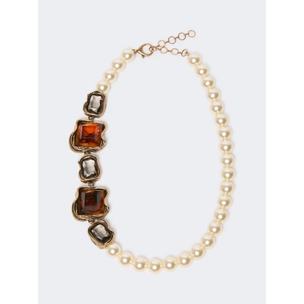 Max Mara Deco Necklace with Pearls and Gemstones in Gold | Necklace | Coveti