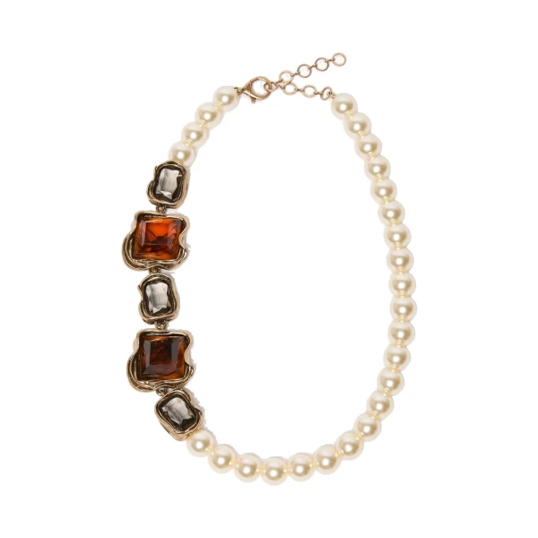 Deco Necklace with Pearls and Gemstones in Gold