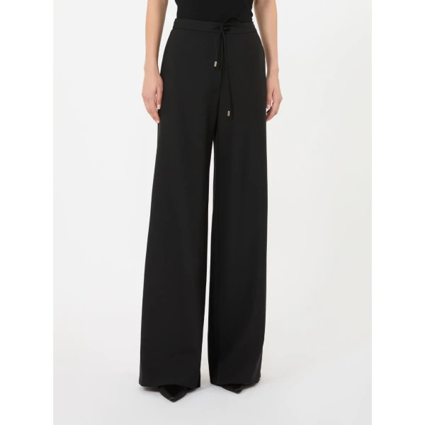 Max Mara Denaro Wool Drawstring Trousers in Black | Wide leg pants | Coveti