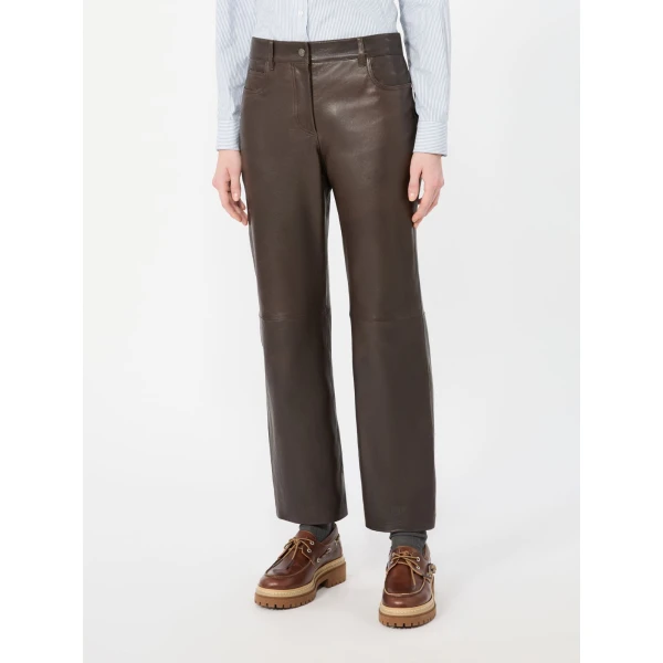 Max Mara Deserto Nappa Leather Trousers in Dark Brown | Tailored pants | Coveti