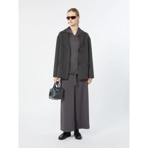 Max Mara Destino Cotton Satin Wide-Leg Trousers in Dark Grey | Wide leg pants | Coveti