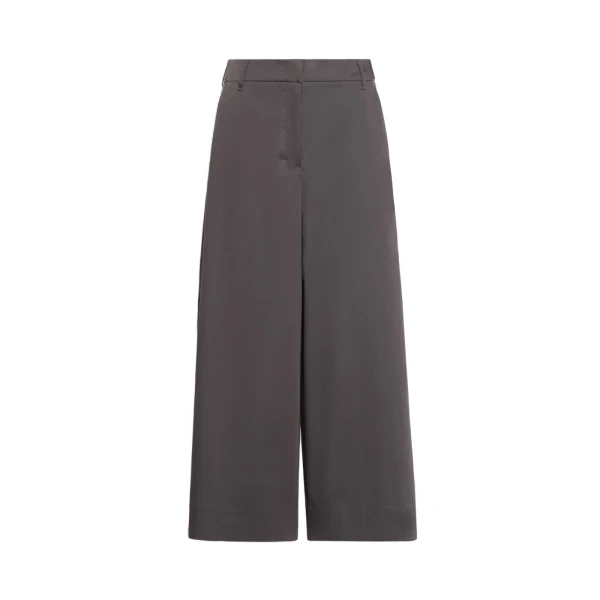 Destino Cotton Satin Wide-Leg Trousers in Dark Grey