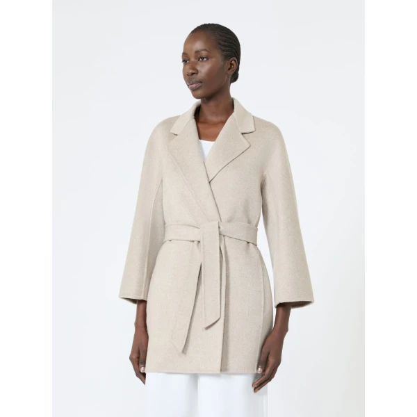 Max Mara Detto Double Cashmere Coat in Sand | Wool Coat | Coveti