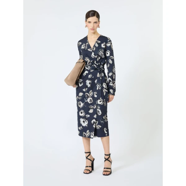 Max Mara Diadema Printed Poplin Wrap Dress in Ultramarine | Midi Dresses | Coveti