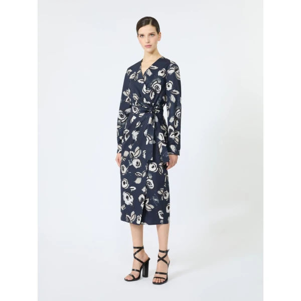 Max Mara Diadema Printed Poplin Wrap Dress in Ultramarine | Midi Dresses | Coveti