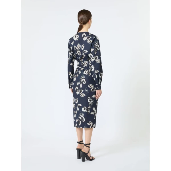 Max Mara Diadema Printed Poplin Wrap Dress in Ultramarine | Midi Dresses | Coveti