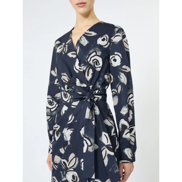 Max Mara Diadema Printed Poplin Wrap Dress in Ultramarine | Midi Dresses | Coveti