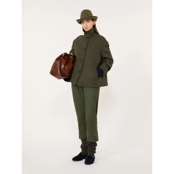 Max Mara Diorama Melange Wool Short Coat in Sage Green | Wool Coat | Coveti