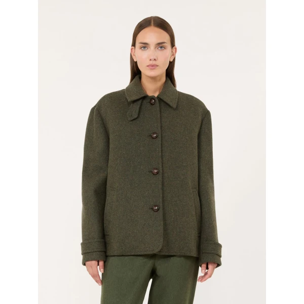 Max Mara Diorama Melange Wool Short Coat in Sage Green | Wool Coat | Coveti