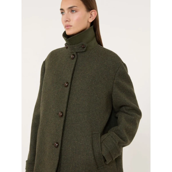 Max Mara Diorama Melange Wool Short Coat in Sage Green | Wool Coat | Coveti