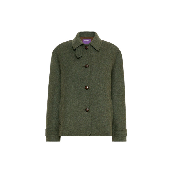 Max Mara Diorama Melange Wool Short Coat in Sage Green | Wool Coat | Coveti