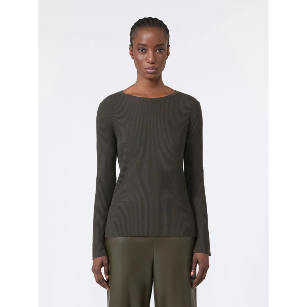Max Mara Disegno Ribbed Wool Jumper in Khaki | Sweaters | Coveti