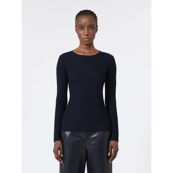 Max Mara Disegno Ribbed Wool Jumper in Ultramarine | Sweaters | Coveti