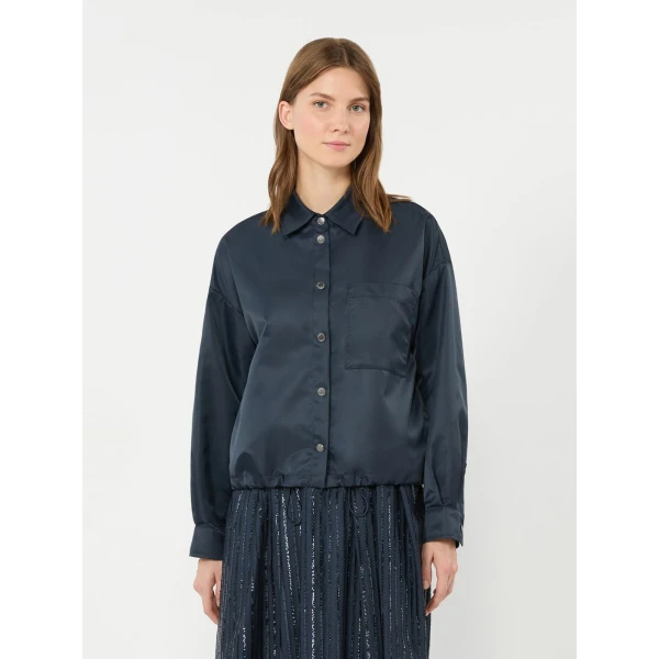 Max Mara Diva Water-Repellent Twill Shirt Jacket in Navy | Jackets | Coveti